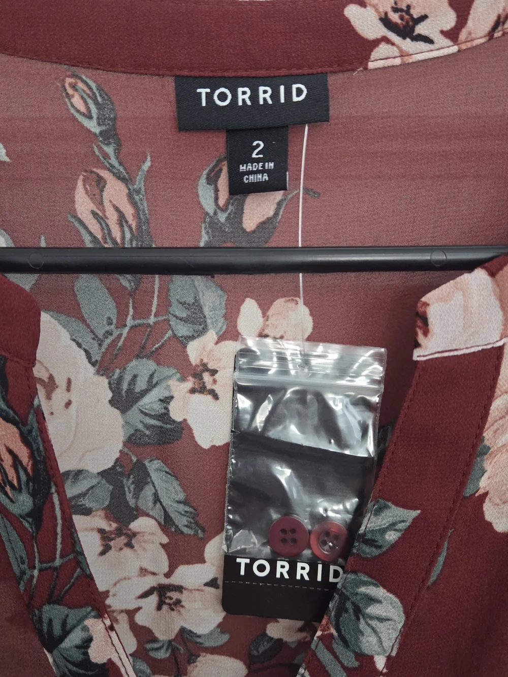 torrid Burgundy Floral Button-Front Babydoll Tunic